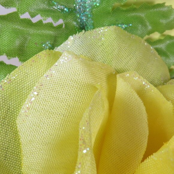Yellow Rose soft Corsage Glittered with Clip 7.5x4 Spring Hat Attachment - Picture 4 of 7